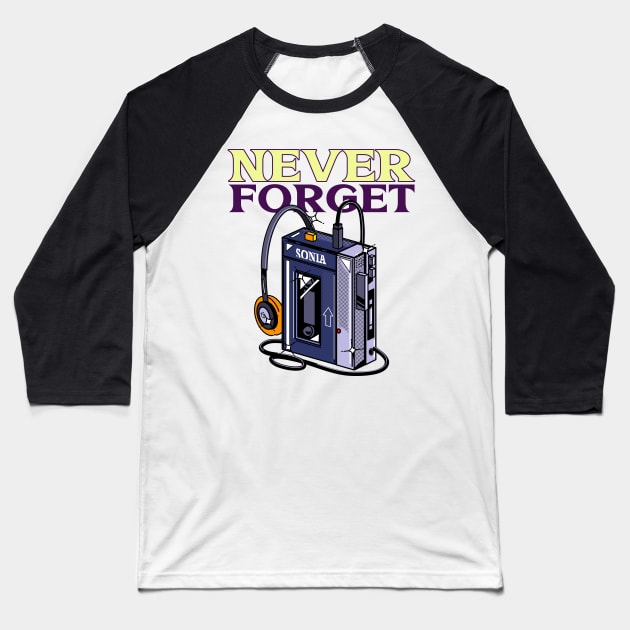 Never Forget Cassette Retro Vintage 60s 70s 80s 90s Baseball T-Shirt by TV Dinners